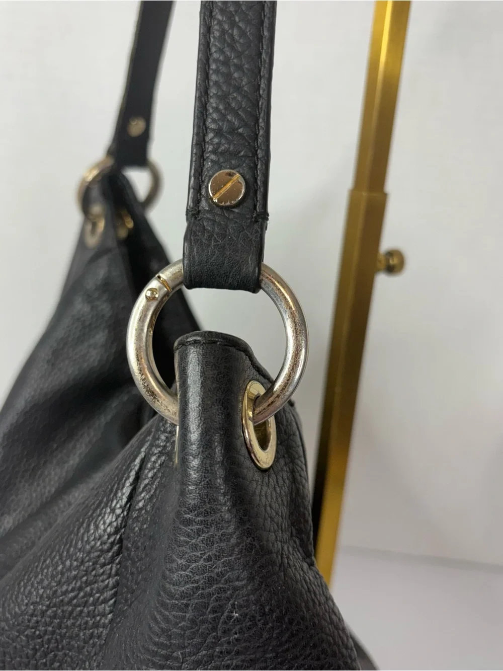 Michael Kors Black Pebbled Leather Hobo Shoulder Bag with Gold Hardware
